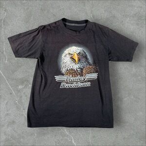 Vintage Harley Davidson Shirt Mens Small Black 80s 3D Emblem Screaming Eagle USA